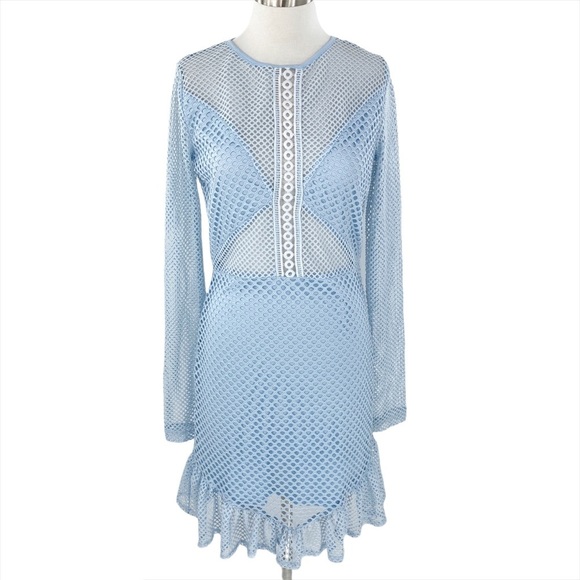 Boohoo Dresses & Skirts - Boohoo Tall Lite Blue Net Ruffle Long Sleeve Dress